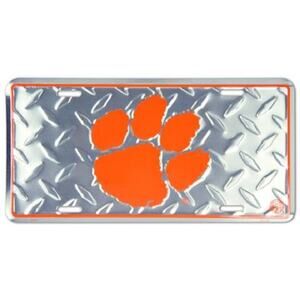 NCAA Clemson Diamond License Plate Chrome Auto Tigers Wall Art New ACC